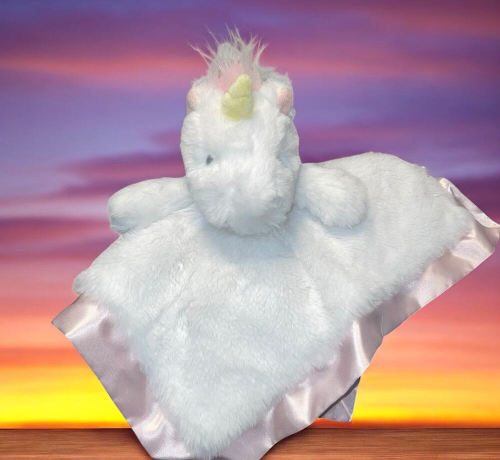 Cloud Island Unicorn Lovey Security Blanket Plush Baby Pink White Satin Soother